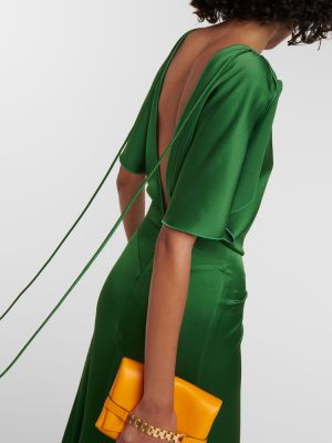 Saténové dlouhé šaty Victoria Beckham zelená