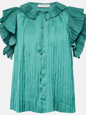 Атласная блузка с рюшами Ulla Johnson зеленая