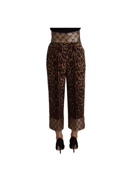Pantalones de cintura alta leopardo de tejido jacquard Dolce & Gabbana marrón