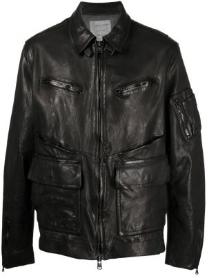 Kožená bunda na zips Yohji Yamamoto čierna