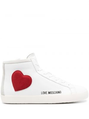 Высокие кроссовки с заплатками на шпильке Love Moschino, белые
