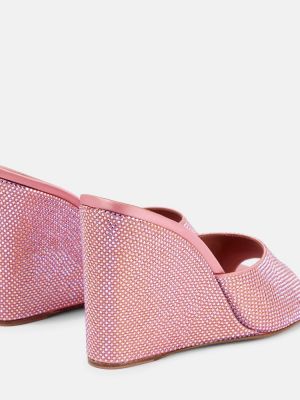 Saténové sandály na klínovém podpatku Amina Muaddi růžové