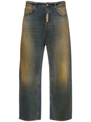 Bavlnené obnosené džínsy s rovným strihom Msgm modrá