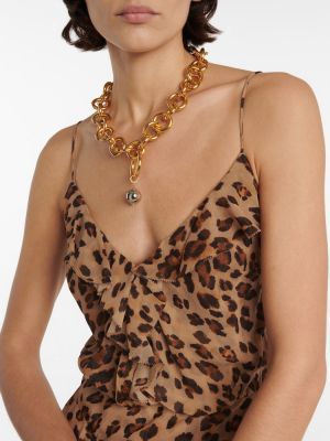 Leopardí midi šaty s potiskem Veronica Beard hnědé