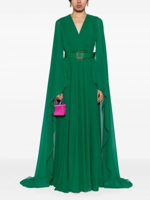 Drapiruotas šilkinis vakarinė suknelė Elie Saab žalia