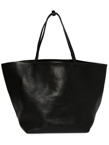 Δερμάτινη τσάντα shopper The Row μαύρο