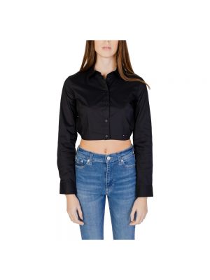 Koszula jeansowa bawełniana z długim rękawem Tommy Jeans czarna