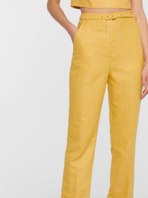Pantalones rectos de lino de cachemir con estampado de cachemira Gabriela Hearst amarillo