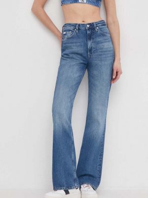 Дънки с висока талия Calvin Klein Jeans синьо
