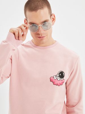 Kokvilnas džemperis bez kapuces Trendyol rozā