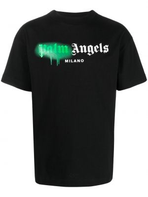 Raštuotas medvilninis marškinėliai Palm Angels juoda