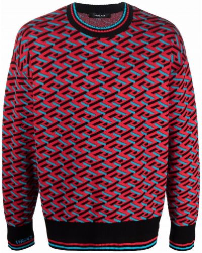 Jersey de tela jersey con estampado geométrico Versace rojo