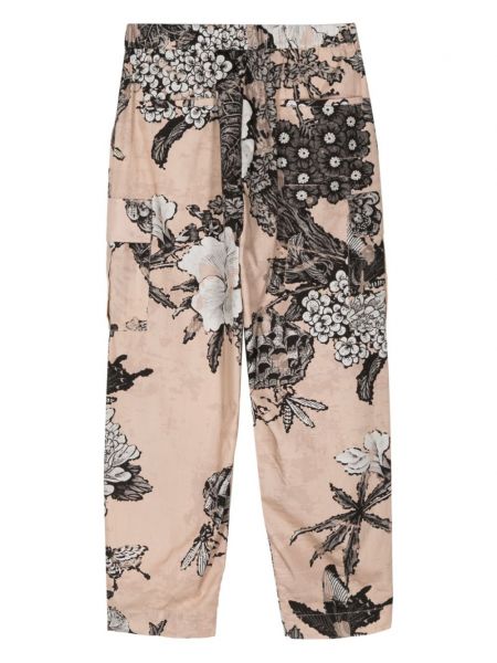Květinové kalhoty s potiskem Biyan růžové