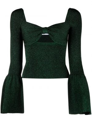 Плетен пуловер Self-portrait зелено