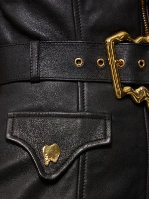 Rochie mini din piele cu fermoar Moschino negru