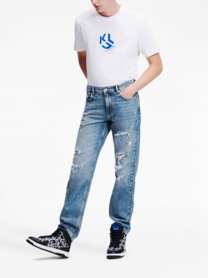 Medvilninės tiesūs džinsai su nubrozdinimais Karl Lagerfeld Jeans