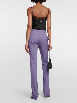 Vlnené rovné nohavice s nízkym pásom Stella Mccartney fialová