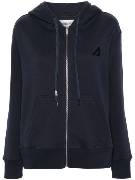 Pamučna hoodie s kapuljačom s vezom Autry plava