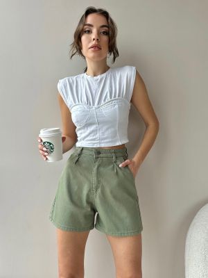 Plisirane kratke hlače z visokim pasom z žepi Trend Alaçatı Stili