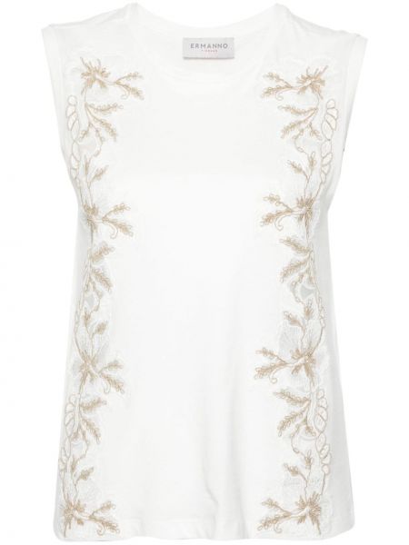 Mežģīņu t-krekls bez piedurknēm ar ziediem Ermanno Firenze balts