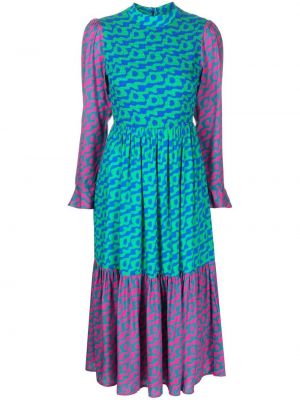Midi šaty na zip s potiskem se stojáčkem Olivia Rubin - zelená
