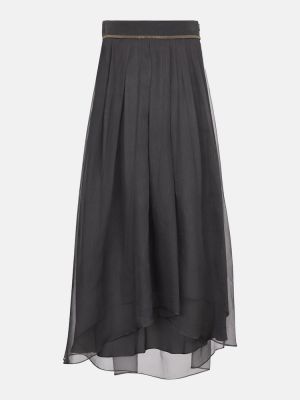 Hodvábna dlhá sukňa Brunello Cucinelli sivá