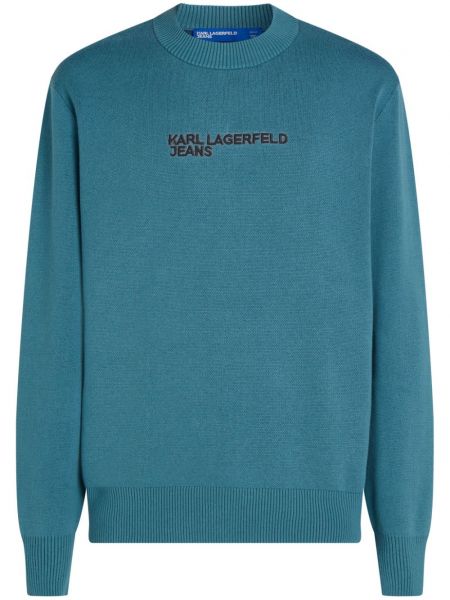 Kokvilnas garš džemperis ar izšuvumiem Karl Lagerfeld Jeans zils