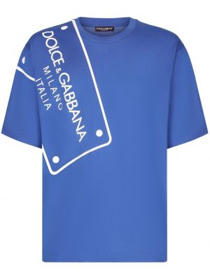 Памучна тениска с принт Dolce & Gabbana синьо