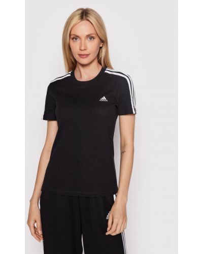 Csíkos slim fit póló Adidas Performance fekete