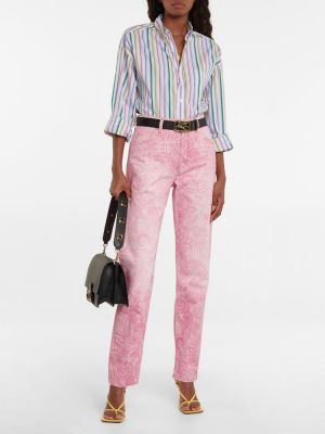 Straight fit džíny s vysokým pasem s potiskem Etro růžové