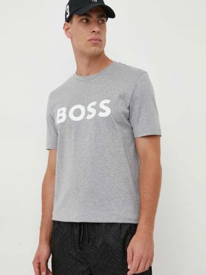 Koszulka bawełniana z nadrukiem Boss szara