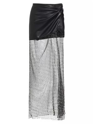 Кожаная юбка с сеткой из искусственной кожи Lamarque черная