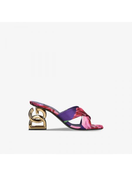 Жаккардовые босоножки на каблуке в цветочек Dolce & Gabbana фиолетовые