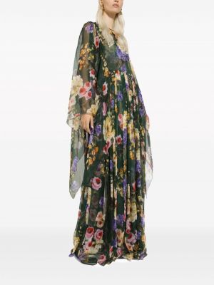 Květinové hedvábné večerní šaty s potiskem Dolce & Gabbana zelené