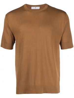 Памучна копринена тениска Pt Torino кафяво