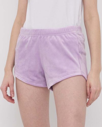 UGG pantaloni scurti femei, culoarea violet, neted, medium waist