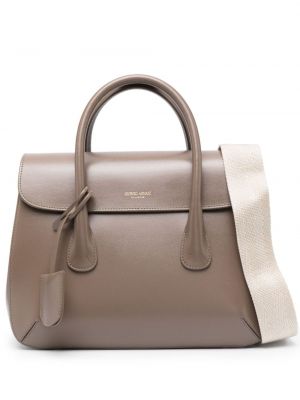 Kožená nákupná taška s potlačou Giorgio Armani hnedá