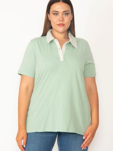 Βαμβακερή μπλούζα με κουμπιά şans πράσινο