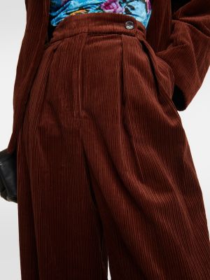 Spodnie z wysoką talią sztruksowe bawełniane Dries Van Noten brązowe