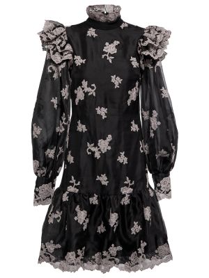 Rochie de mătase cu model floral Erdem negru