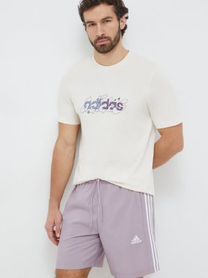 Bombažna majica Adidas bež
