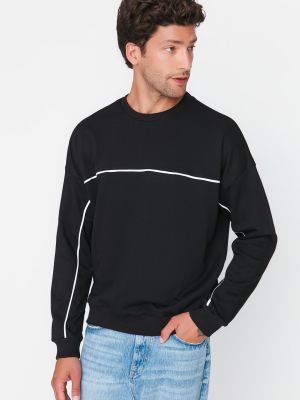 Kokvilnas džemperis bez kapuces ar garām piedurknēm Trendyol melns