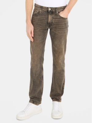 Priliehavé džínsy s rovným strihom Calvin Klein Jeans hnedá