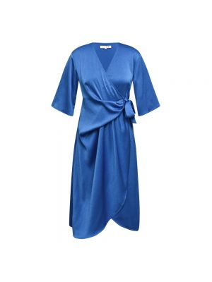 Satynowa kopertowa sukienka A-view niebieska