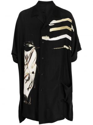 Chemise en soie à imprimé Yohji Yamamoto noir