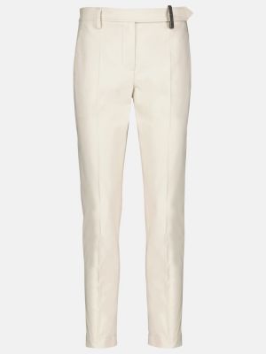 Pantalones rectos ajustados de algodón Brunello Cucinelli blanco