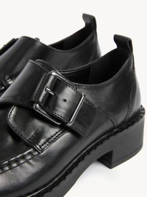 Womens M&S Collection Leather Buckle Block Heel Brogues - Black, Black M&s Collection