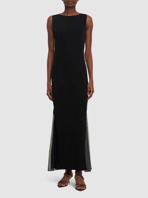 Priehľadné viskózové dlouhé šaty Helmut Lang čierna