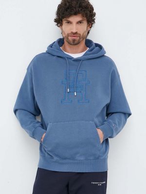 Tommy Hilfiger pamut melegítőfelső férfi, nyomott mintás, kapucnis - Kék