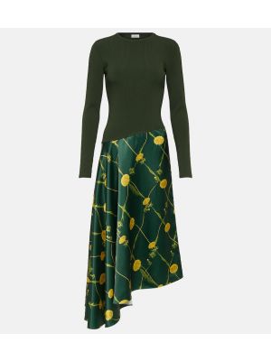 Σατέν μίντι φόρεμα με σχέδιο από ζέρσεϋ Burberry πράσινο